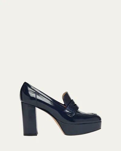 Gianvito Rossi 70mm Patent Platform Penny Loafers In Animal Print
