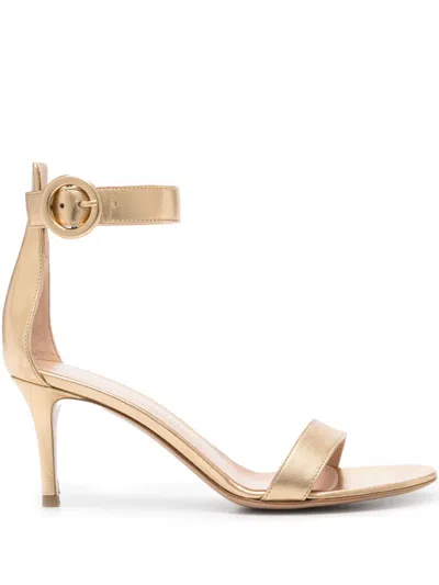 Gianvito Rossi Portofino 70 Metallic Leather Sandals In Gold