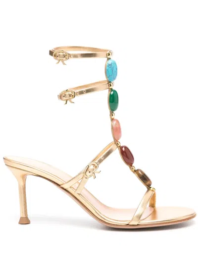 Gianvito Rossi Embellished Metallic Leather Sandals In Gold