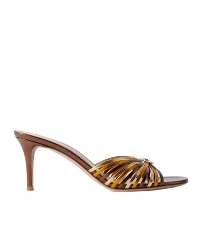 Gianvito Rossi Metallic Leather Mules In Brown