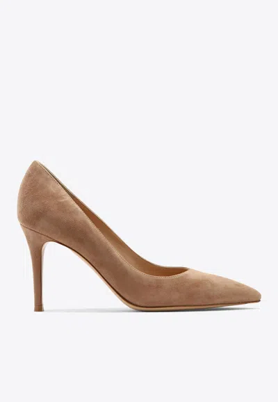 Gianvito Rossi 85 Leather Stiletto Pumps In Brown