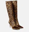 Gianvito Rossi 85 Leopard-print Velvet Knee-high Boots In Brown