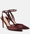 Gianvito Rossi Suede Organza Ankle-strap Pumps In Burgundy