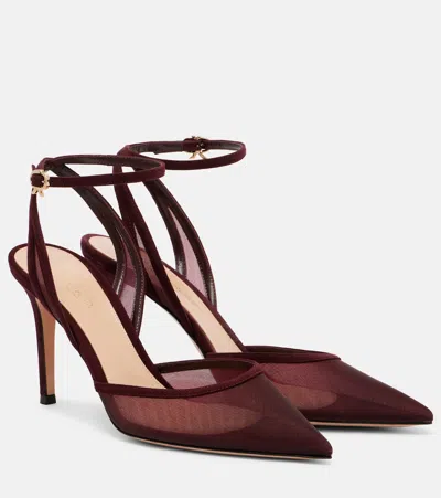 GIANVITO ROSSI 85 SUEDE-TRIMMED ORGANZA PUMPS