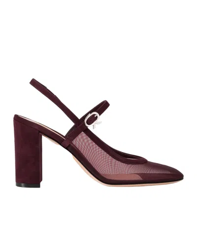 Gianvito Rossi 85 Suede-trimmed Mesh Pumps In Burgundy