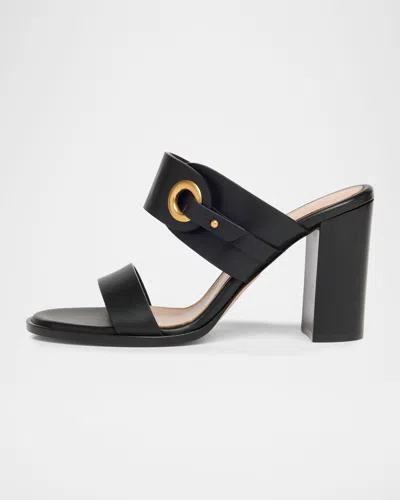 Gianvito Rossi 85mm Calfskin Leather Block-heel Mules In Black