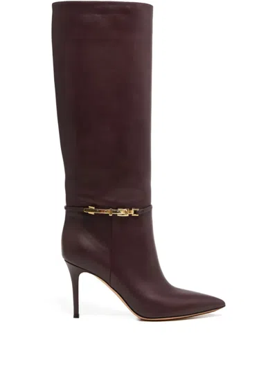 Gianvito Rossi Glove 85 Embellished Leather Knee Boots In Burgundy