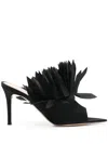 Gianvito Rossi Lion 85 Fringed Satin Mules In 黑色