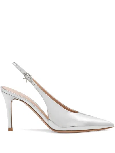 Gianvito Rossi Robbie Metallic Leather Slingback Pumps In Silver