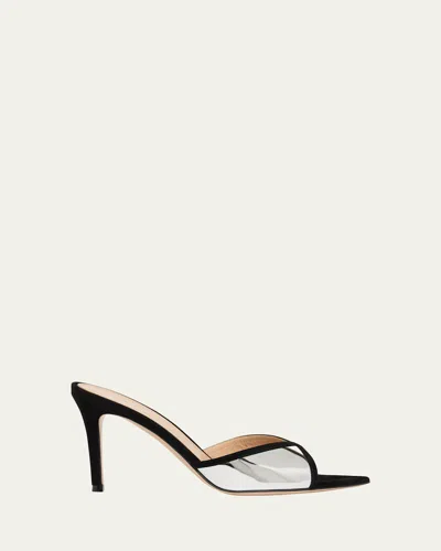 GIANVITO ROSSI 85MM SHINY LEATHER AND SUEDE POINTED-TOE MULES SANDALS