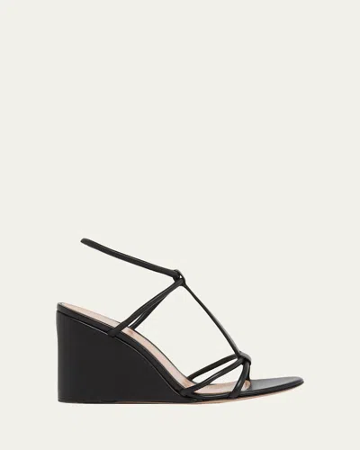 Gianvito Rossi 85mm Strappy Leather Wedge Sandals In Black