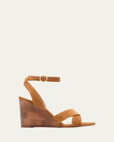 Gianvito Rossi Ines Crossover-strap Wedge Sandals In Brown