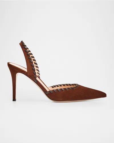Gianvito Rossi 85mm Whipstitch Suede Slingback Pumps In Brown