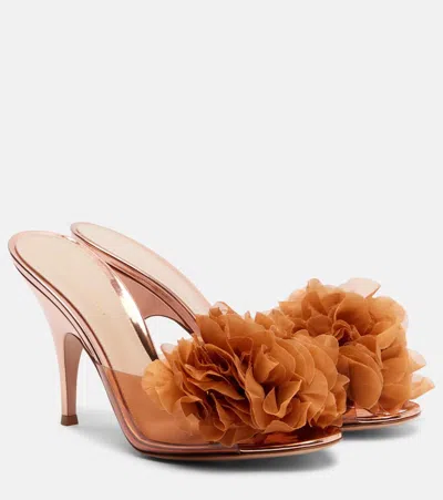 Gianvito Rossi 95 Floral-appliqué Leather-trimmed Pvc Mules In Brown