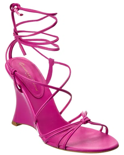 Gianvito Rossi Strappy Ankle-wrap Wedge Sandals In Pink