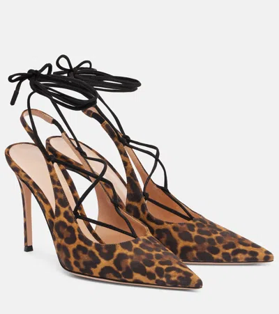 Gianvito Rossi 95 Leopard-print Suede Slingback Pumps In Multi