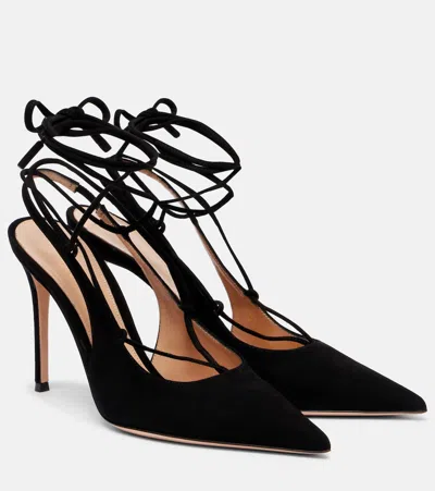 Gianvito Rossi 95 Suede Lace-up Slingback Pumps In Black