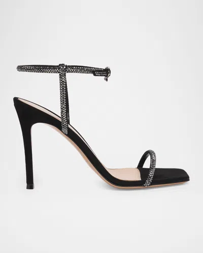 Gianvito Rossi 95mm Embellished Suede Ankle-strap Sandals In Black