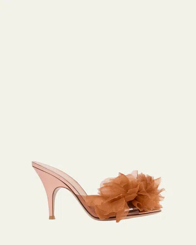Gianvito Rossi 95mm Flower Plexi Mule Sandals In Brown
