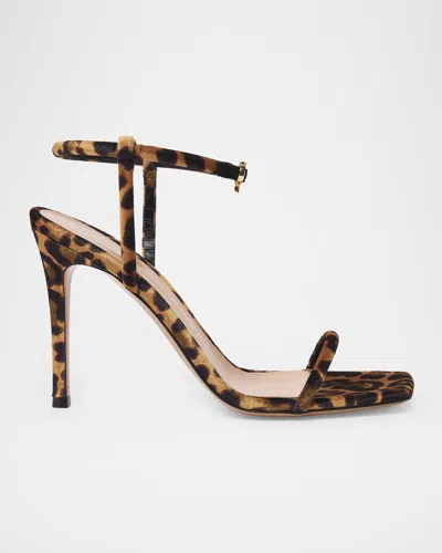 Gianvito Rossi 95mm Leopard-printed Velvet Ankle-strap Sandals In Brown