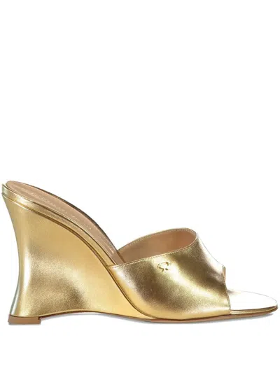 GIANVITO ROSSI 95MM METALLIC LEATHER WEDGE SANDALS