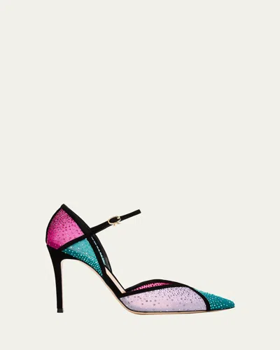 Gianvito Rossi 95mm Suede-trimmed Crystal-embellished Mesh Pumps In Multi