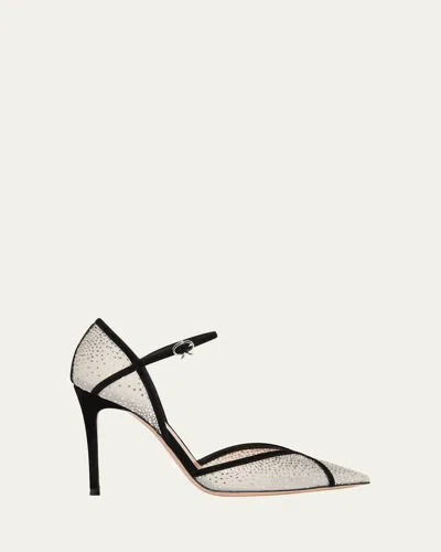 Gianvito Rossi 95mm Suede-trimmed Crystal-embellished Mesh Pumps In Black