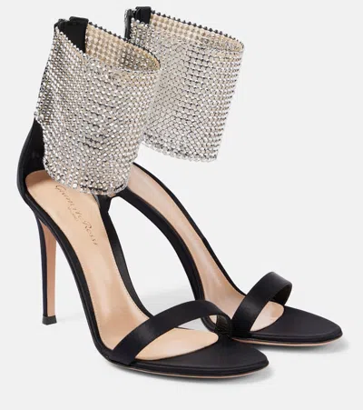 Gianvito Rossi Crystal-embellished Satin Sandals In Black