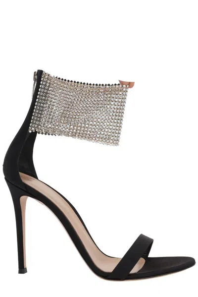 Gianvito Rossi Adore 105 Embellished Satin Sandals In Black