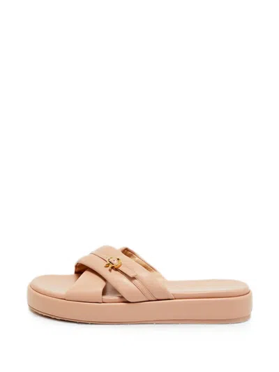 Pre-owned Gianvito Rossi Alima Crossover-strap Slides In Pink