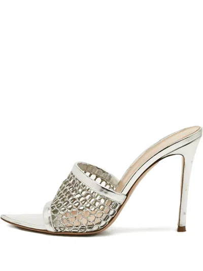 Pre-owned Gianvito Rossi Alisia Mesh Leather Sandals 11 Cm In Silver