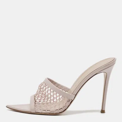 Pre-owned Gianvito Rossi Alisia Size 40.5 Beige Leather And Mesh Slide Sandals