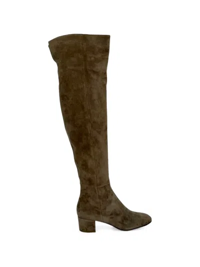 Pre-owned Gianvito Rossi Almond-toe Knee-high Boots In Brown
