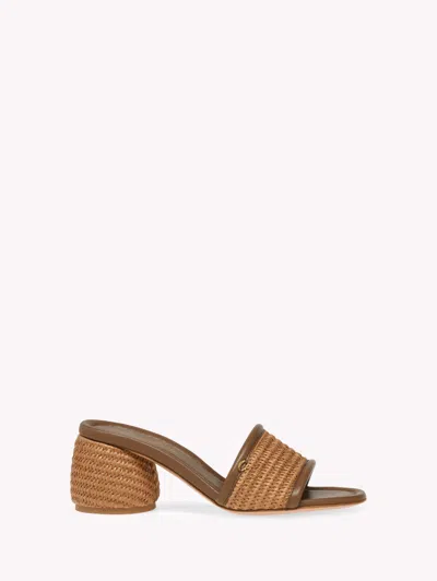 Gianvito Rossi Raffia Block Slide Sandals In Cuoio