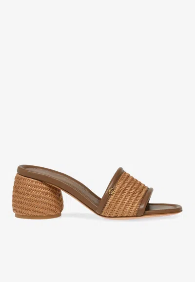 GIANVITO ROSSI AMAMI 60 LEATHER AND RAFFIA SANDALS