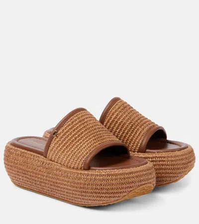 Gianvito Rossi Marbella Woven Raffia Platform Sandals In Tan