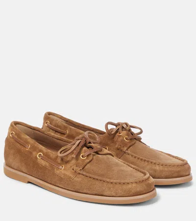 Gianvito Rossi Suede Boat Shoes In Brown