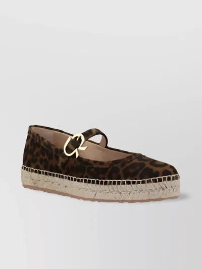 Gianvito Rossi Animal Pattern Rope Sole Ballerina Shoes In Black