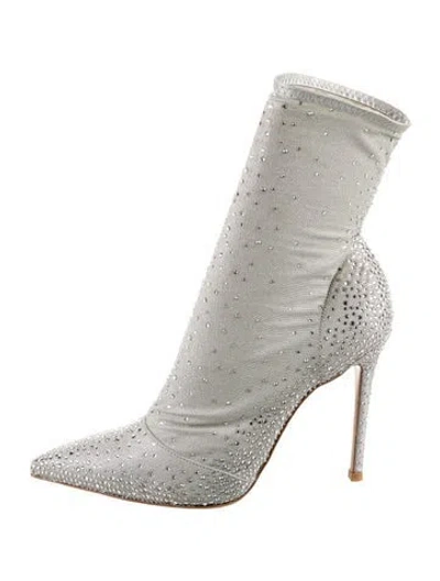 Pre-owned Gianvito Rossi Animal Print Crystal Embellishments Sock Boots In Gray