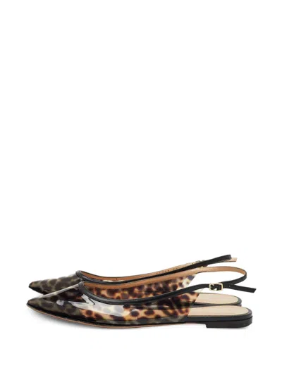 Pre-owned Gianvito Rossi Animal-print Slingback Ballet Flats In Brown
