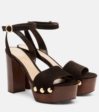 Gianvito Rossi Sandal Clog Block Heel Platform Ankle Strap In Brown