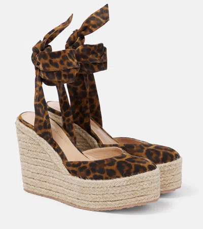 Gianvito Rossi 70 Leopard-print Suede Wedge Espadrilles In Almond Leopard Print+naturale