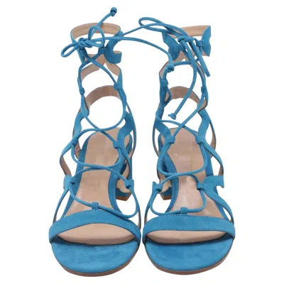 Pre-owned Gianvito Rossi Artemis Wrap Sandals In Blue Suede