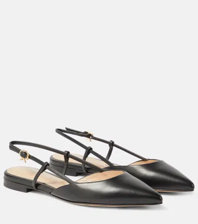 Gianvito Rossi Ascent 05 Leather Slingback Point-toe Flats In Black
