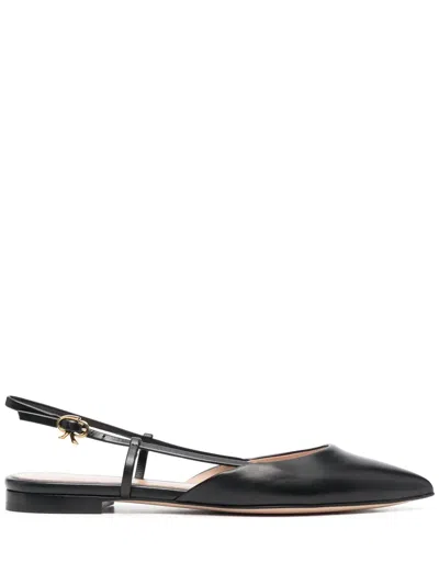 Gianvito Rossi Ascent 05 Leather Slingback Point-toe Flats In Black