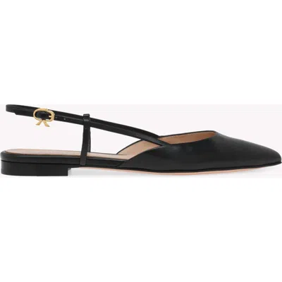 Gianvito Rossi Ascent 05 Leather Slingback Point-toe Flats In Black
