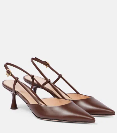Gianvito Rossi Ascent 55 Leather Slingback Pumps In Brown