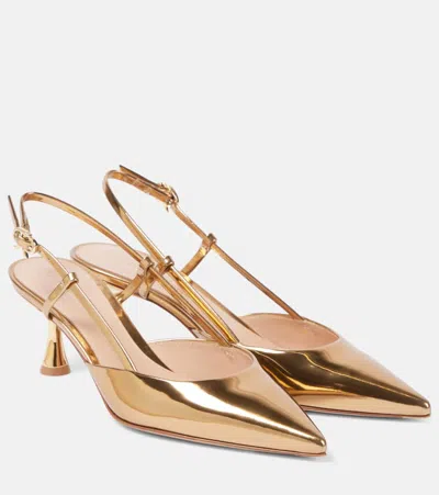 GIANVITO ROSSI ASCENT 55 METALLIC LEATHER SLINGBACK PUMPS