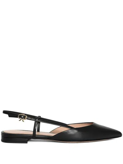 Gianvito Rossi Ascent 05 Leather Slingback Point-toe Flats In Black
