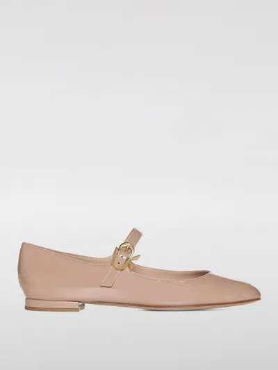 Gianvito Rossi Ribbon Patent Leather Ballet Flats In Beige